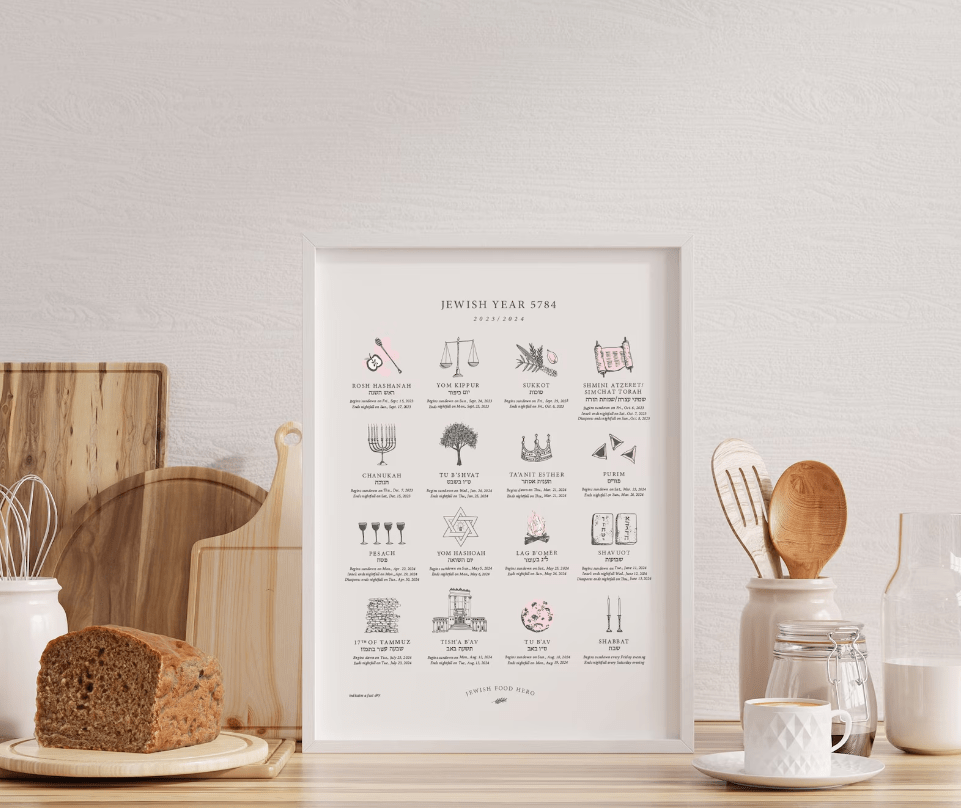 Jewish Food Hero - Jewish Holiday Calendar Print 5785 (2024 - 2025) - Frame Not Included - ModernTribe