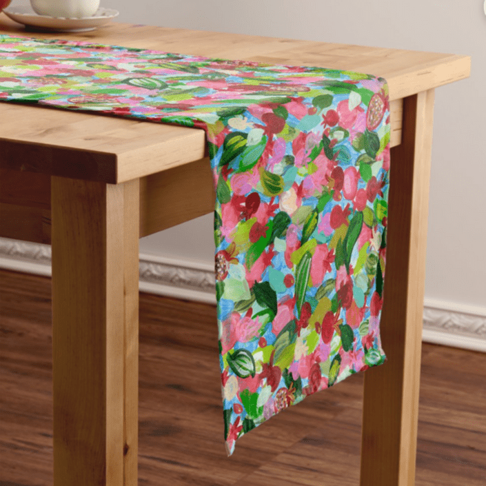Arielle Zorger Designs - Red Pomegranates Rosh Hashanah Table Runner - ModernTribe