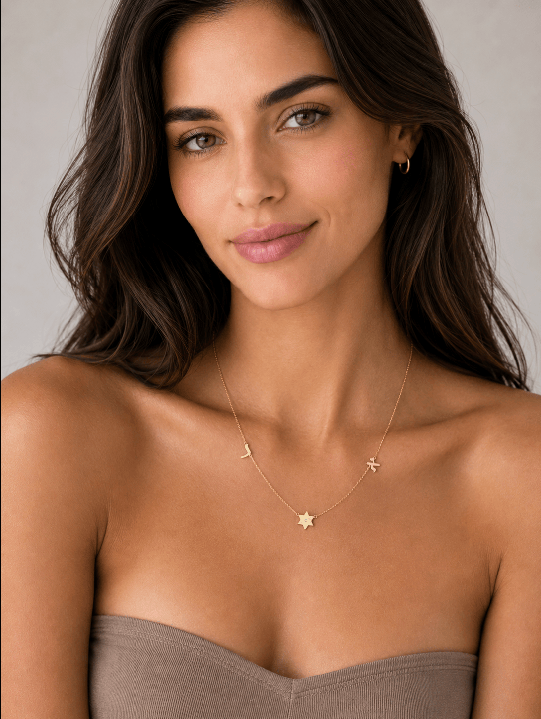 Miriam Merenfeld Jewelry Necklaces English or Hebrew Spaced Initials and Star of David Diamond Necklace - (Sterling Silver, Gold-Plated or Two-Tone)