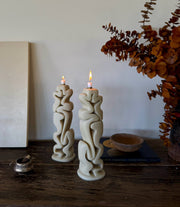 Hannah Polskin - Cream Emperador Shabbat Candlesticks by Hannah Polskin - ModernTribe