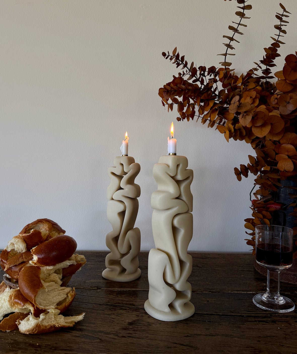Hannah Polskin - Cream Emperador Shabbat Candlesticks by Hannah Polskin - ModernTribe