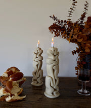 Hannah Polskin - Cream Emperador Shabbat Candlesticks by Hannah Polskin - ModernTribe