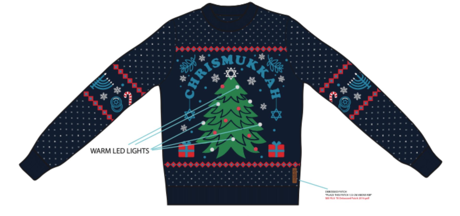 Tipsy Elves Sweaters Men's Chrismukkah Light Up Sweater by Tipsy Elves (Sizes Small - 5XL)