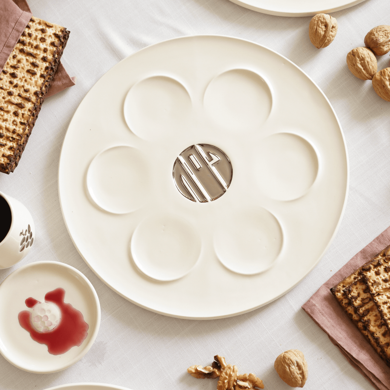 Yahalomis - Modern Ceramic Seder Plate - Sterling Silver - ModernTribe
