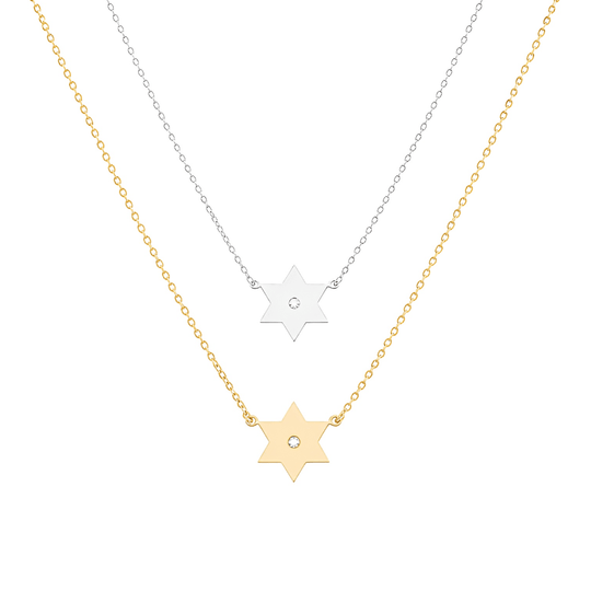 Golda Star of David Diamond Necklace - (Sterling Silver, Gold-Plated or Two-Tone)