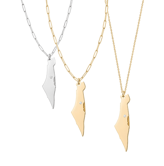 Eretz Israel Diamond Necklace - (Sterling Silver or Gold-Plated)