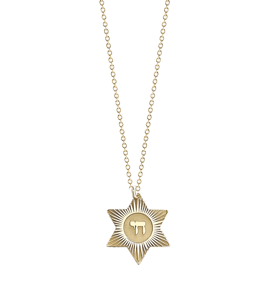 Chai Star of David Necklace by Miriam Merenfeld - (Gold-Plated or Sterling Silver)