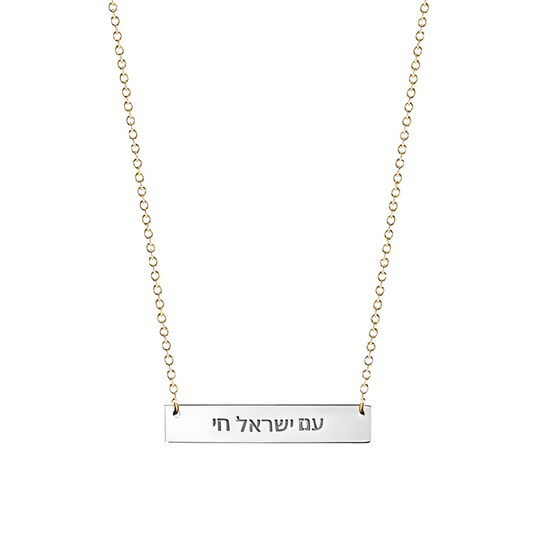 Am Yisrael Chai Plate Necklace by Miriam Merenfeld - (Sterling Silver, Two-Tone or Gold-Plated)