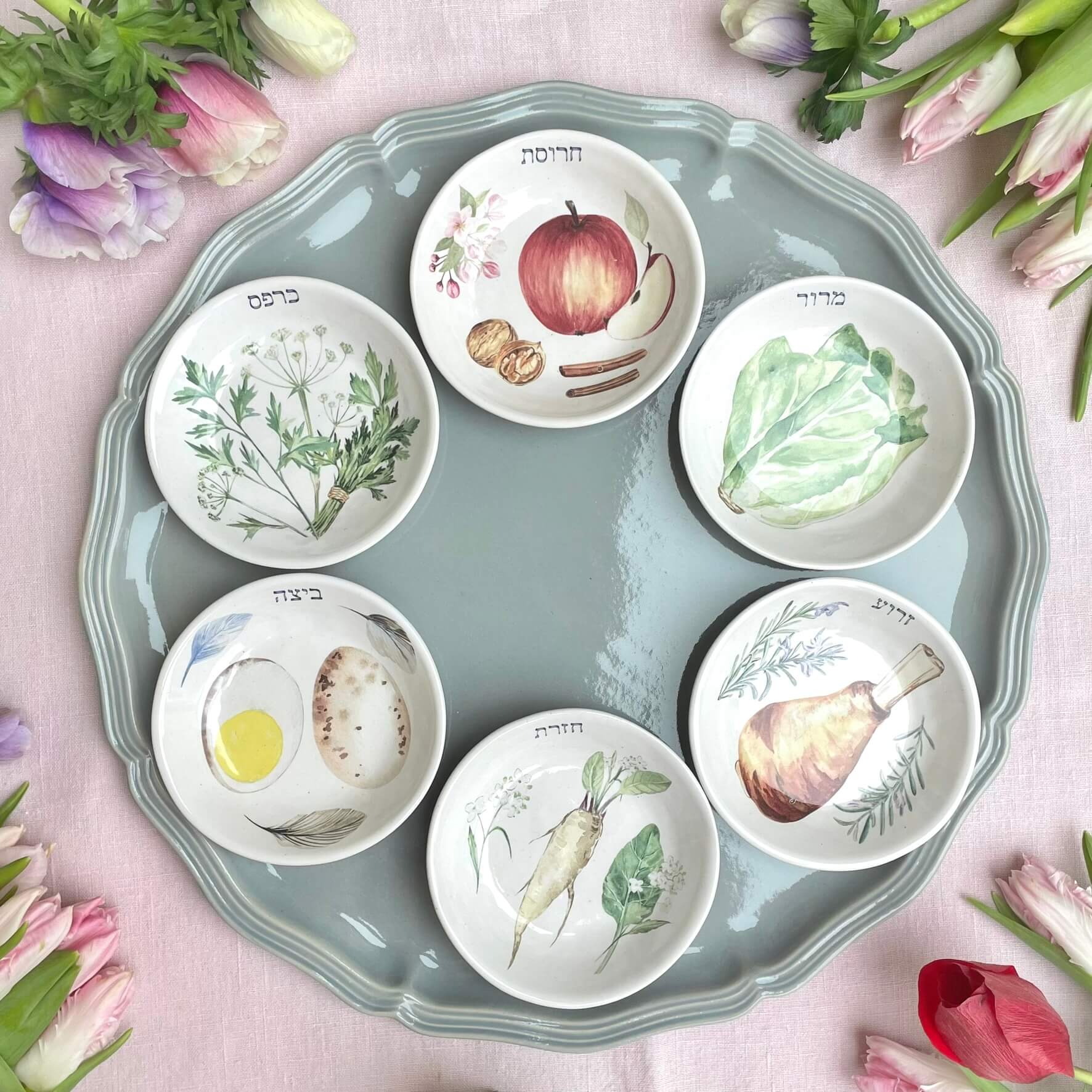 Handmade Ceramic Illustrated Seder Plate by Nina Keramik