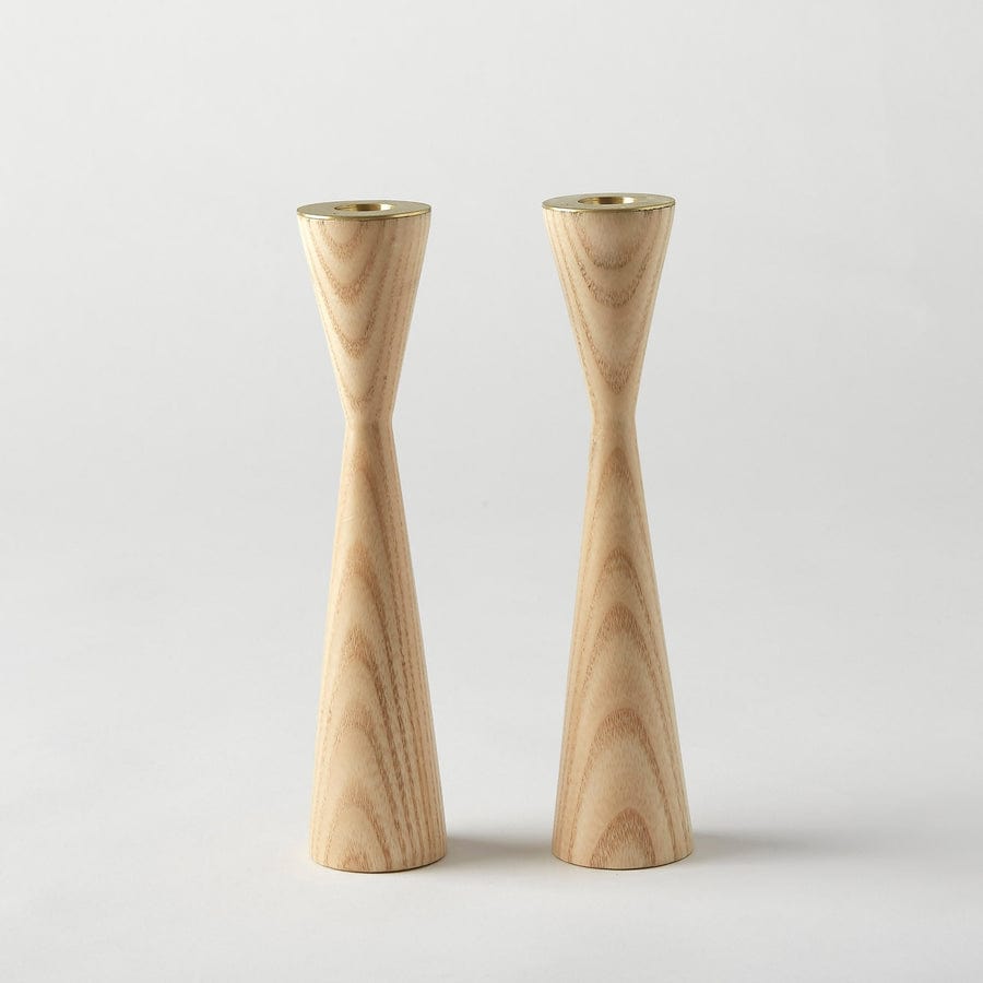 Oneg Candlesticks Wood and Brass Candlesticks - Ash