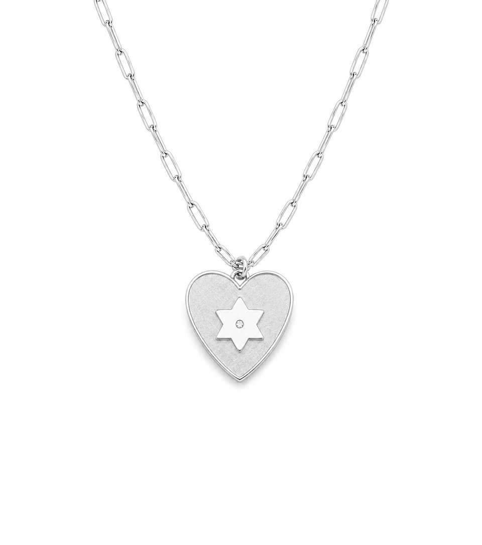 Miriam Merenfeld Jewelry - Shelly Heart Star of David Diamond Paperclip Necklace by Miriam Merenfeld - (Sterling Silver or Gold - Plated) - ModernTribe