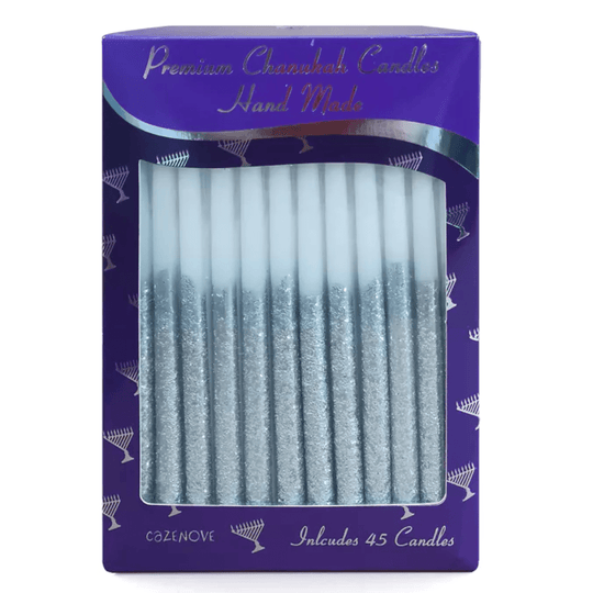 White and Silver Glitter Hanukkah Candles