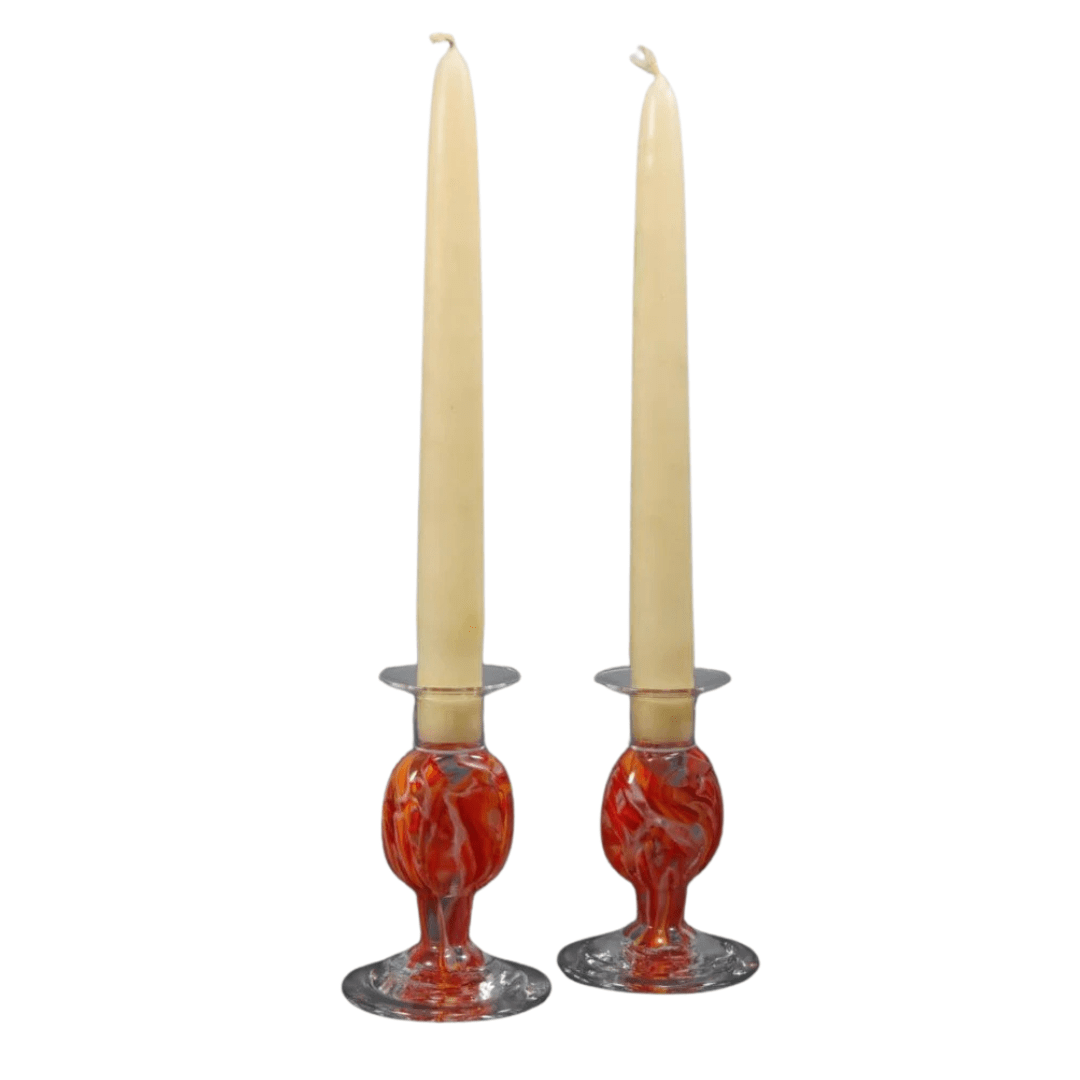 Rosetree Glass Studio Candlesticks Glass Smash Glass Short Shabbat Candlesticks by Rosetree Glass Studio
