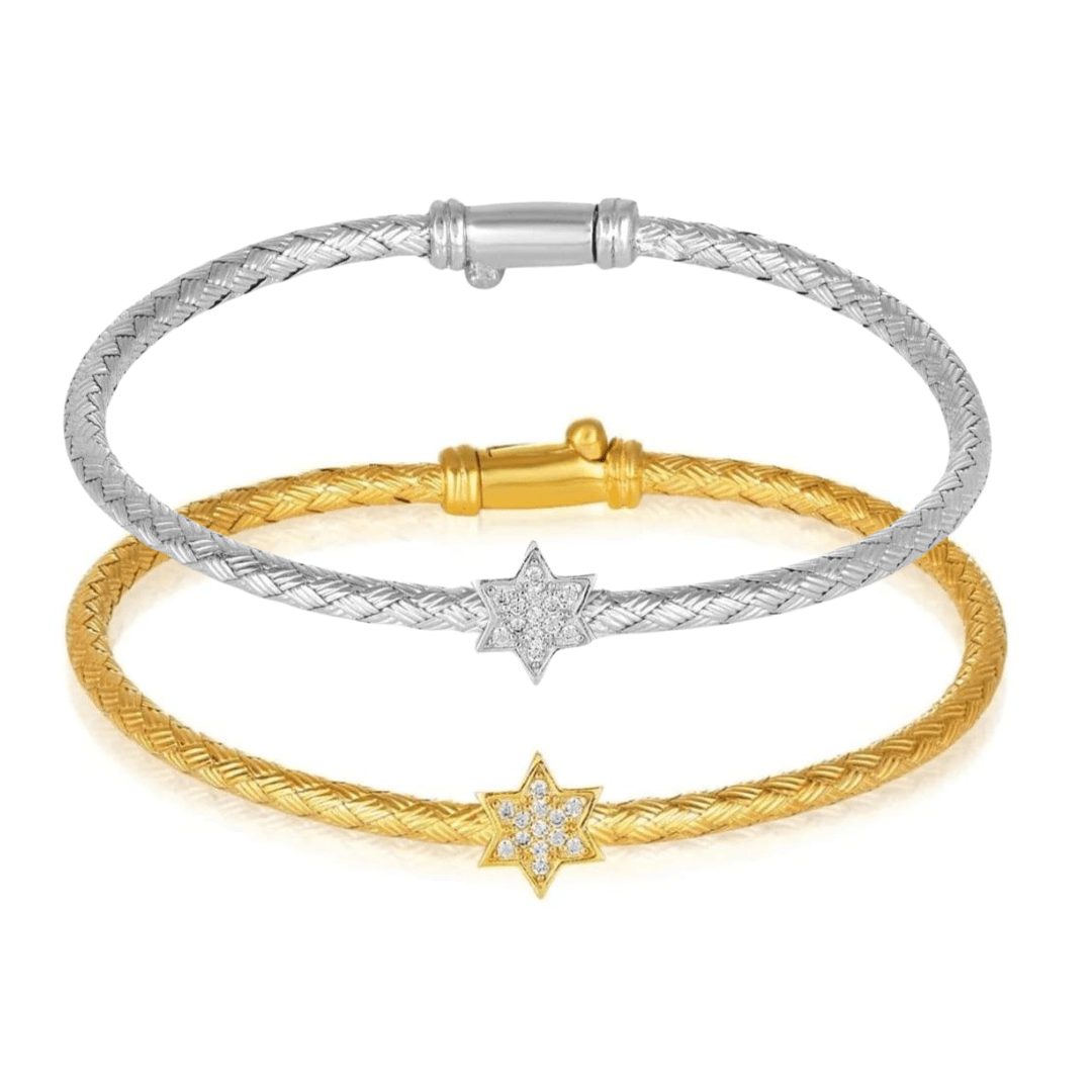 Alef Bet Bracelets Sparkling Star of David Bangle Bracelet - (Sterling Silver or Gold)