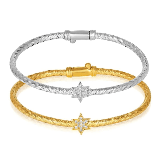 Sparkling Star of David Bangle Bracelet - Sterling Silver or Gold