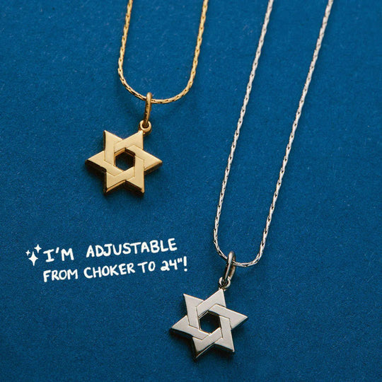 Star of David Chain Slider Adjustable Necklace - 22k Gold-Plated or Silver