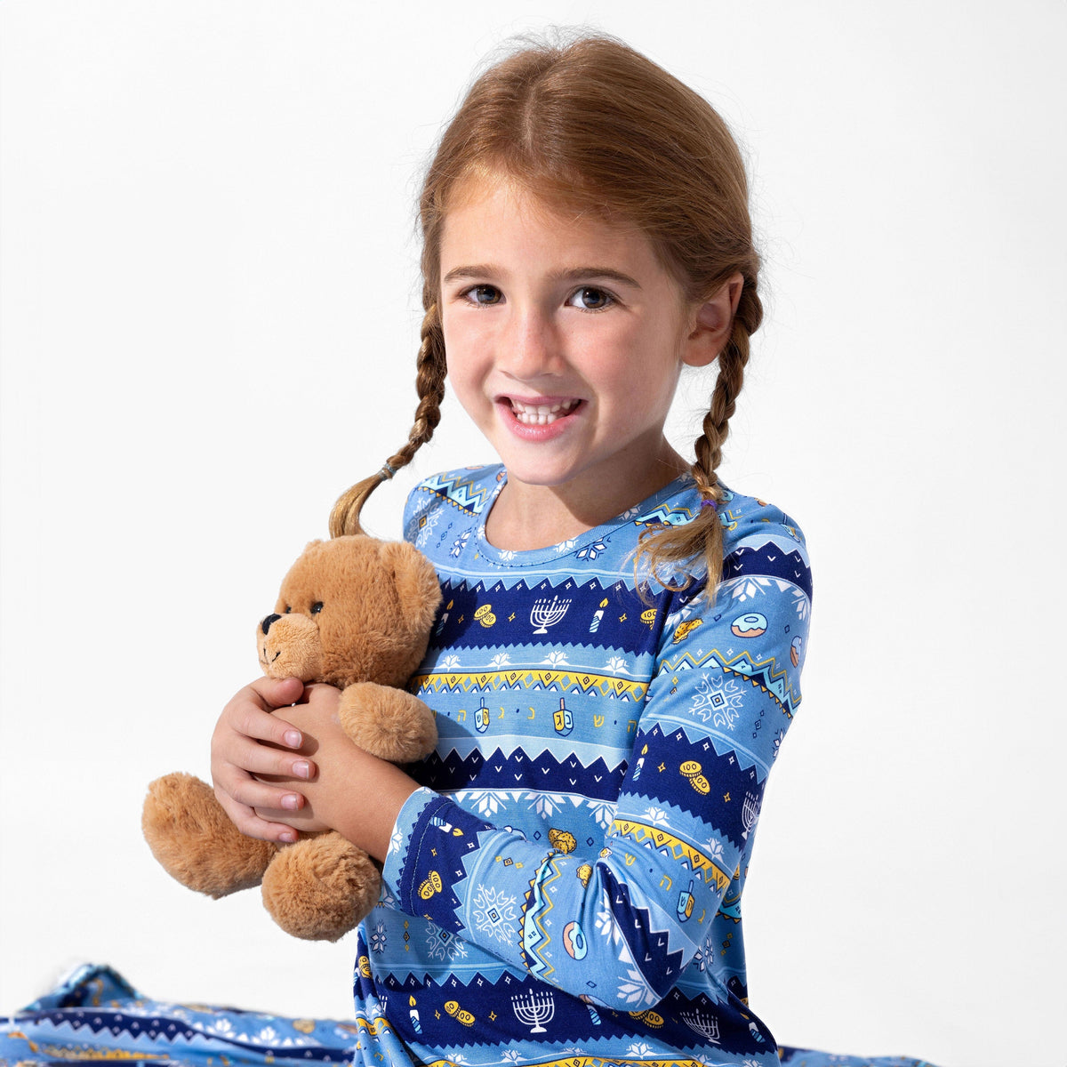 Bellabu Bear Dresses Hanukkah Fair Isle Bamboo Girls' Long Sleeve Dress by Bellabu Bear - (Sizes 2T - 14)