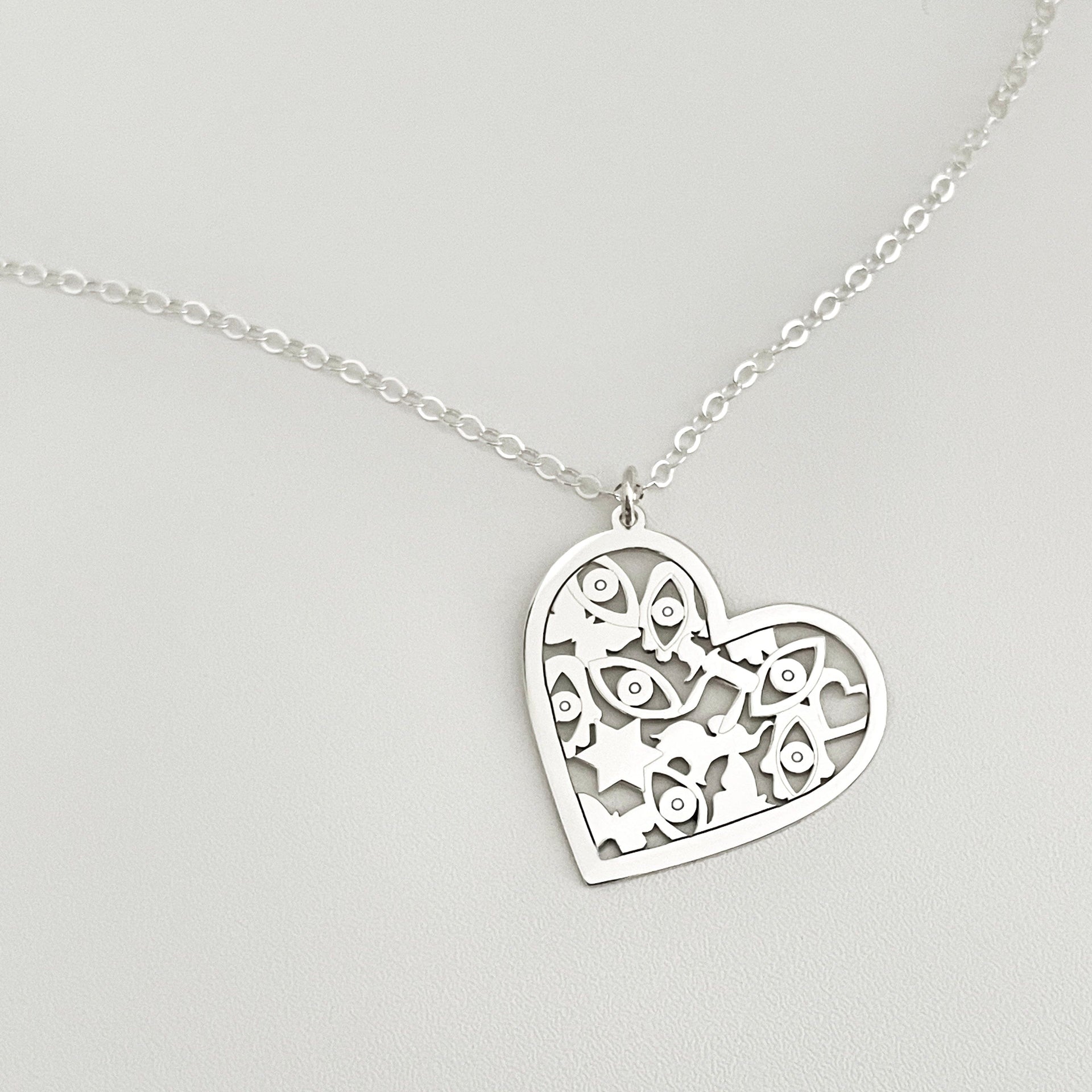 Miriam Merenfeld Jewelry Necklaces Sterling Silver / Medium (0.75") / 16" Mia Good Luck Heart Necklace - (Sterling Silver or Gold-Plated)