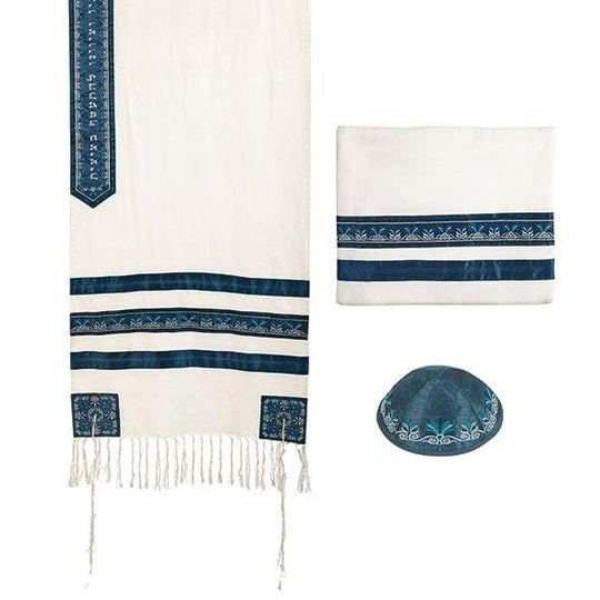Embroidered Blue Striped Tallit by Yair Emanuel