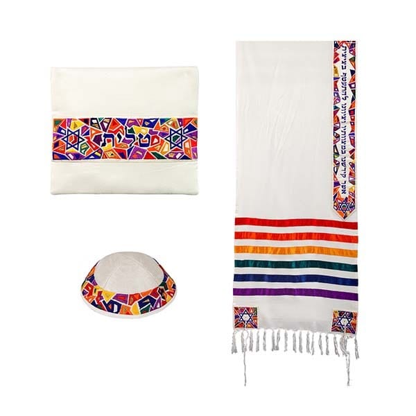 Yair Emanuel Tallises Rainbow Magen David Tallit by Yair Emanuel