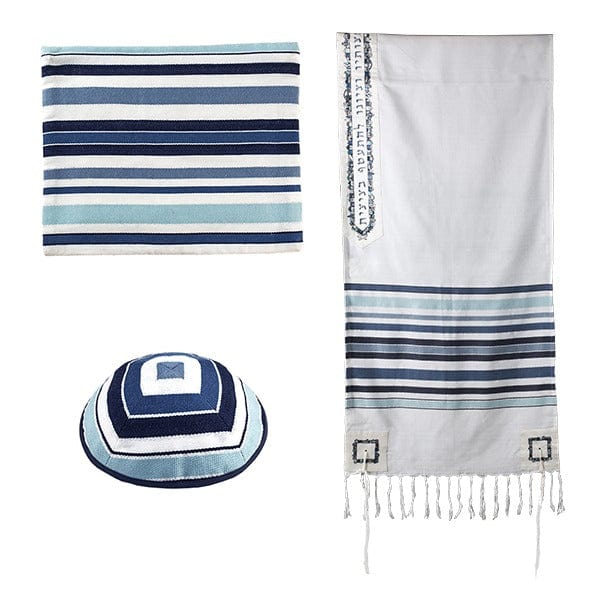 Yair Emanuel Tallises Jerusalem Blue Woven Tallit Set by Yair Emanuel