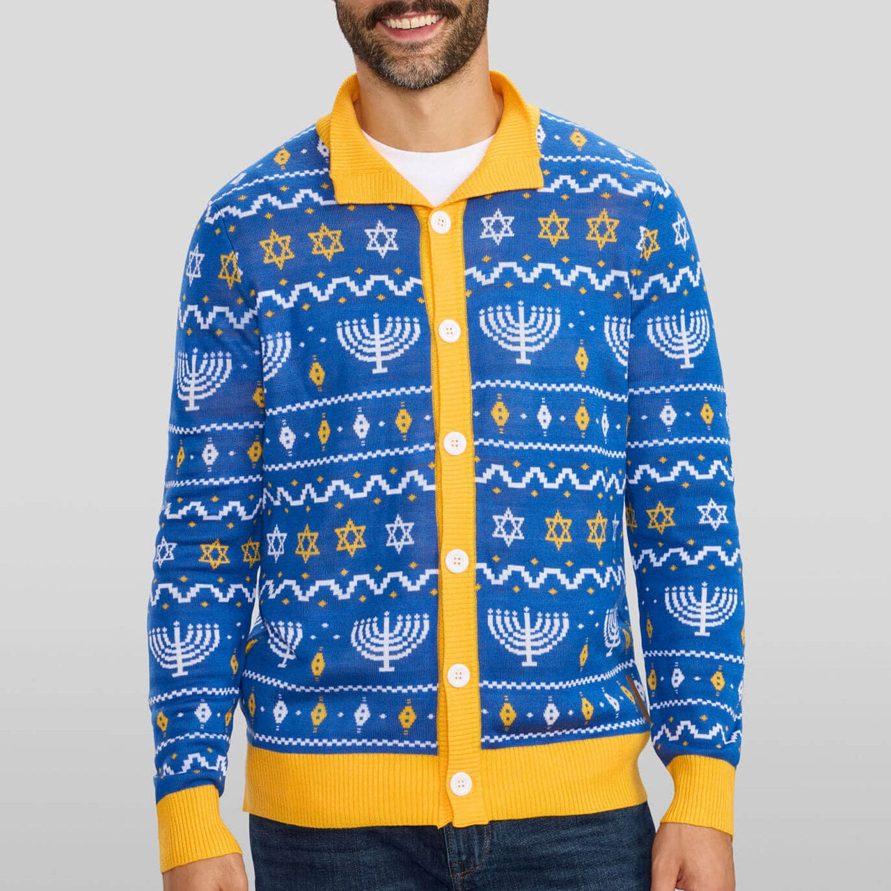 Tipsy Elves - Men's Menorah Print Cardigan Sweater by Tipsy Elves (Sizes Small - 5XL) - ModernTribe