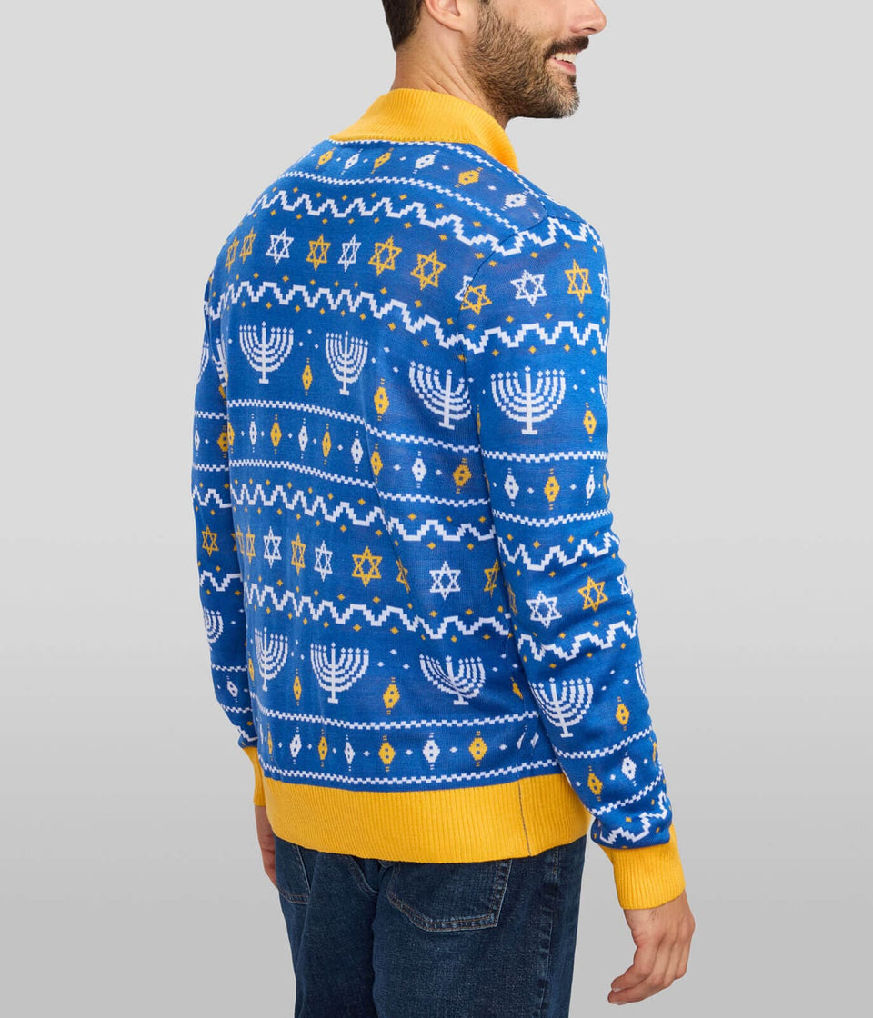 Tipsy Elves - Men's Menorah Print Cardigan Sweater by Tipsy Elves (Sizes Small - 5XL) - ModernTribe
