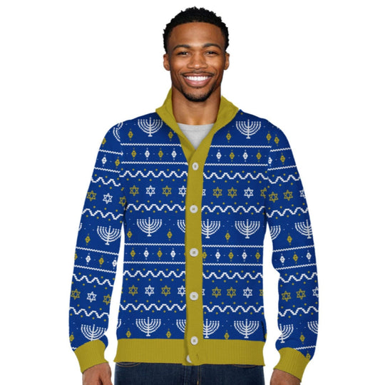 Men's Menorah Print Cardigan Sweater (Sizes Small - 5XL)