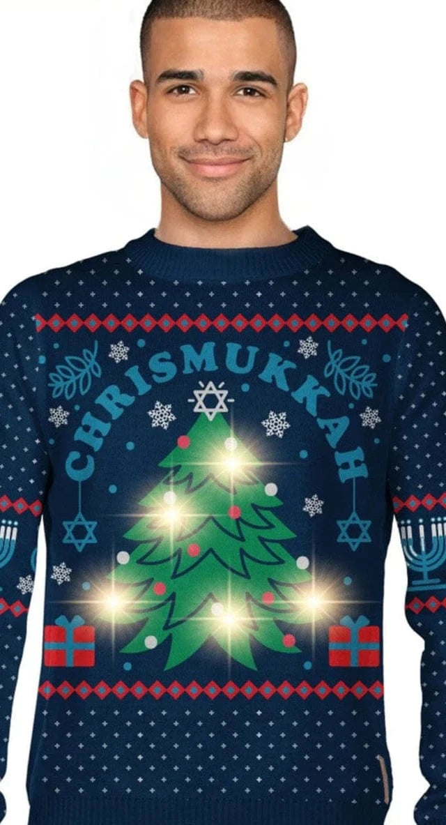 Tipsy Elves Sweaters Men's Chrismukkah Light Up Sweater by Tipsy Elves (Sizes Small - 5XL)
