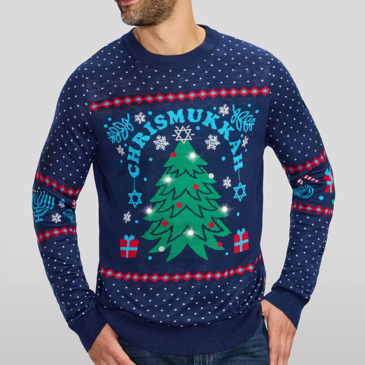 Tipsy Elves - Men's Chrismukkah Light Up Sweater by Tipsy Elves (Sizes Small - 5XL) - ModernTribe