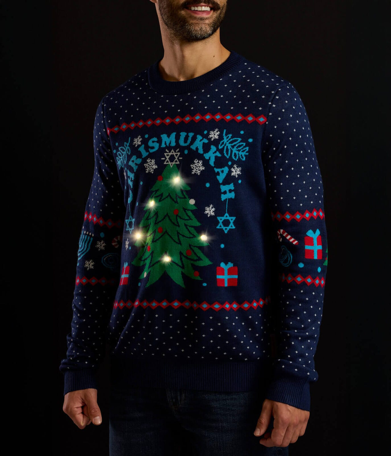 Tipsy Elves - Men's Chrismukkah Light Up Sweater by Tipsy Elves (Sizes Small - 5XL) - ModernTribe