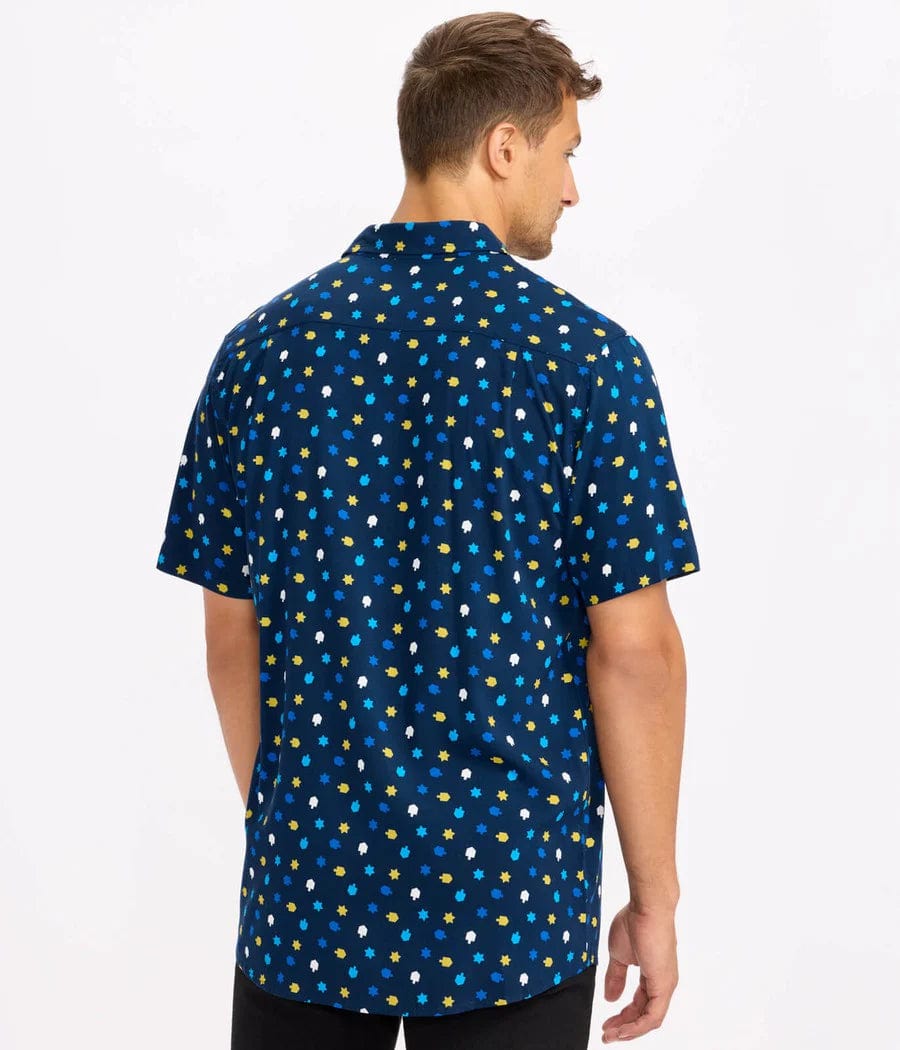 Tipsy Elves T-Shirts Men's Dreidel Decor Button-Down Shirt by Tipsy Elves (Sizes Small - XXL)