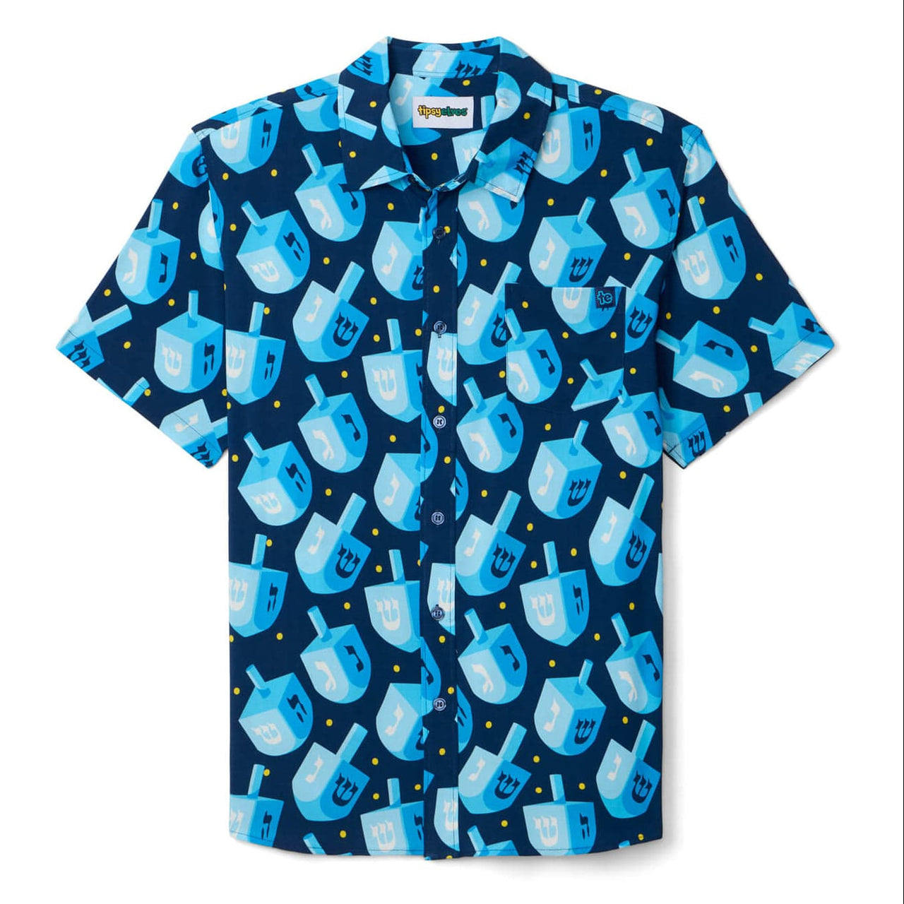 Tipsy Elves T-Shirts Men's Dreidel Print Button Down by Tipsy Elves (Sizes Small - 5XL)