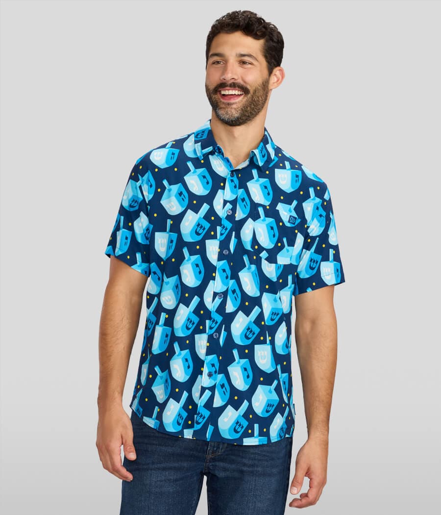 Tipsy Elves - Men's Dreidel Print Button Down by Tipsy Elves (Sizes Small - 5XL) - ModernTribe