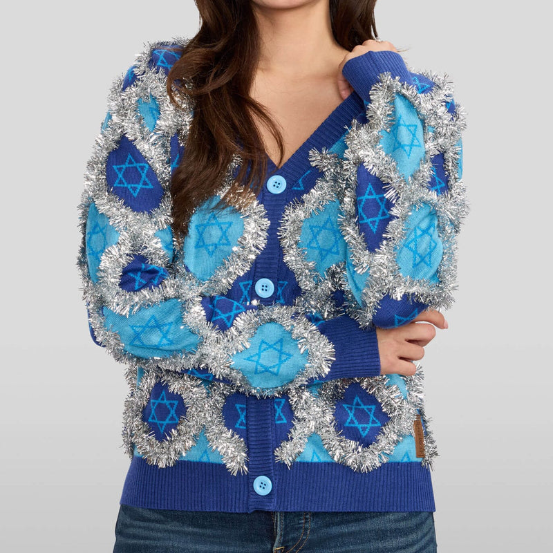 Tipsy Elves - Women's Hanukkah Tinsel Cardigan Sweater by Tipsy Elves (Sizes Small - 5XL) - ModernTribe