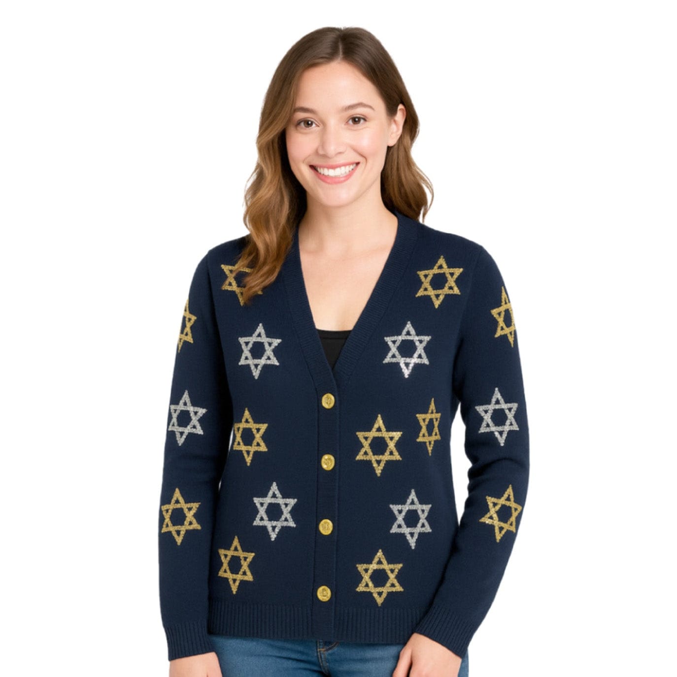 Tipsy Elves Sweaters Women's Shimmering Star of David Cardigan Sweater by Tipsy Elves (Sizes Small - 5XL)