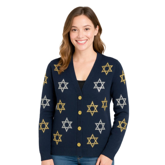 Women's Shimmering Star of David Cardigan Sweater by Tipsy Elves (Sizes Small - 5XL)