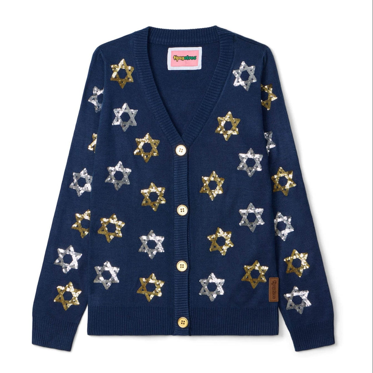 Tipsy Elves Sweaters Women's Shimmering Star of David Cardigan Sweater by Tipsy Elves (Sizes Small - 5XL)