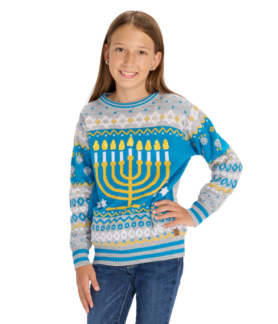 Tipsy Elves - Youth Reversible Menorah Sequin Sweater by Tipsy Elves (Sizes XS - XL) - ModernTribe
