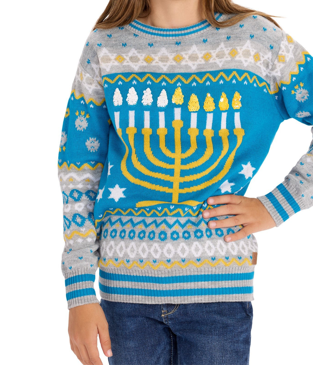 Tipsy Elves - Youth Reversible Menorah Sequin Sweater by Tipsy Elves (Sizes XS - XL) - ModernTribe