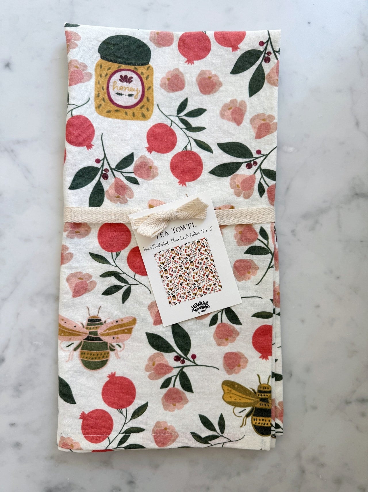 Jewish Together - Rosh Hashanah Honey and Blooms Tea Towel - ModernTribe