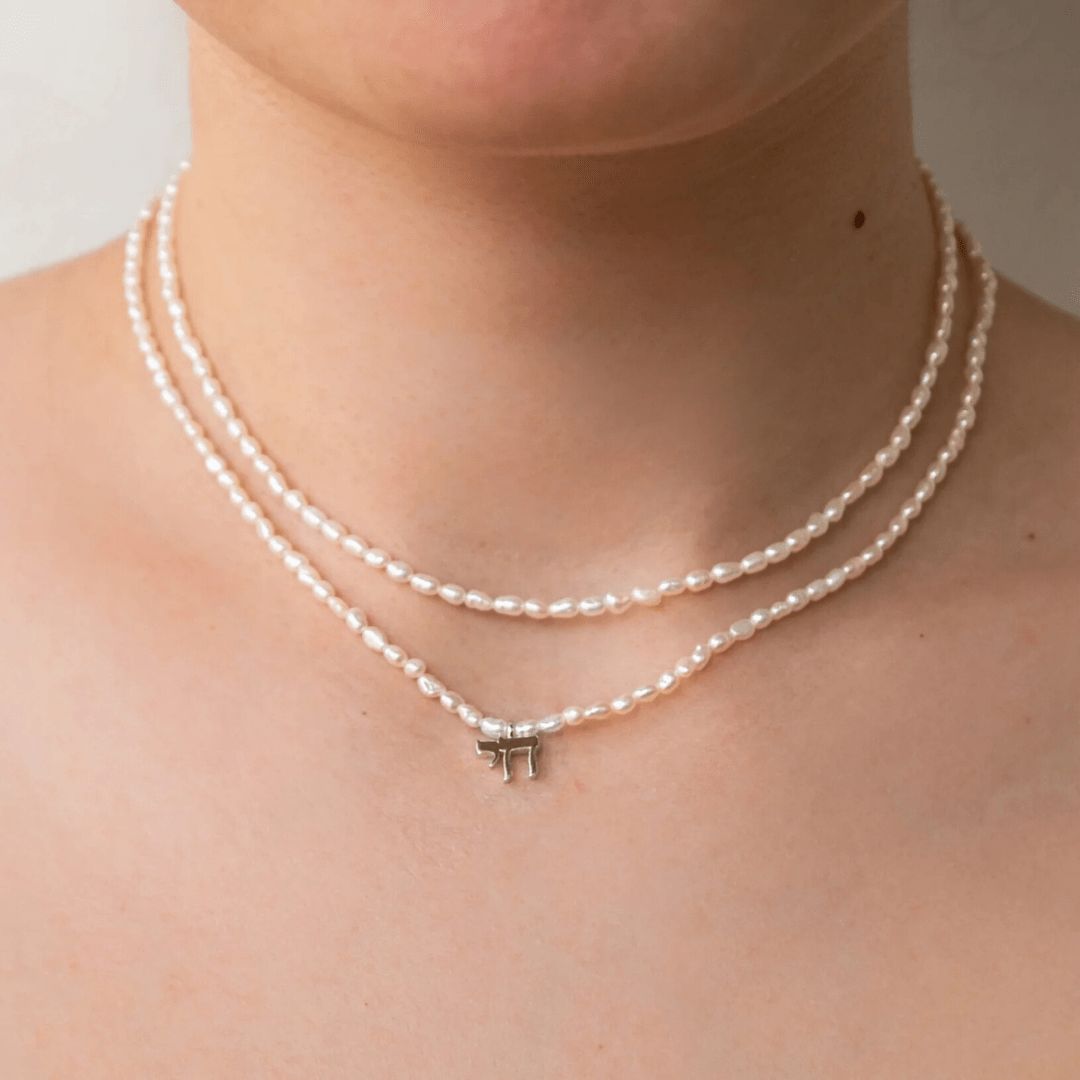 Hineni - The Everyday Pearl Chai Necklace - Gold Vermeil or Sterling Silver - ModernTribe