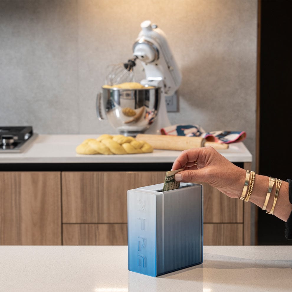 Apeloig Collection Tzedakah Boxes Blue Ombre Tzedakah Box