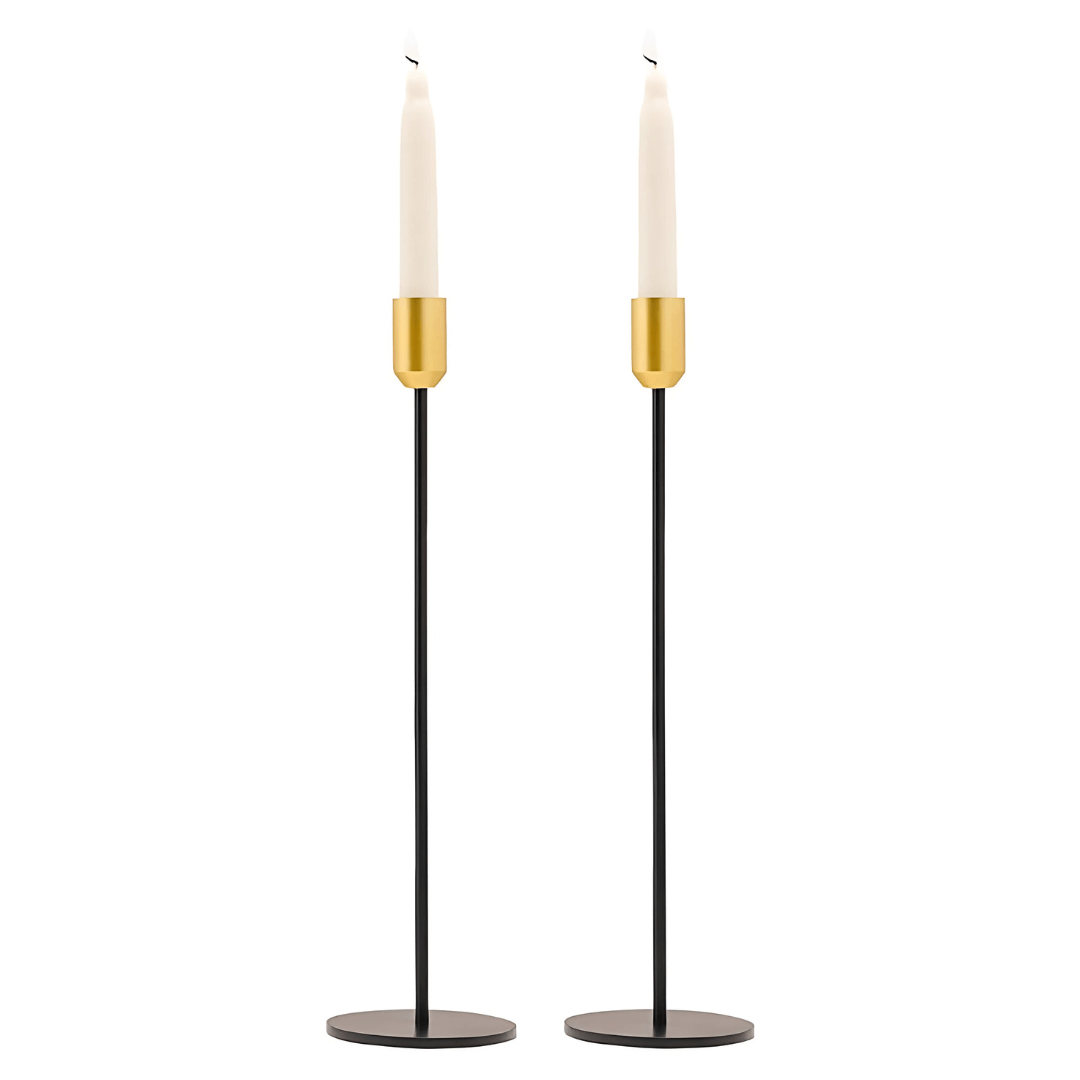 Yair Emanuel - Sleek Black and Gold Shabbat Candlesticks by Yair Emanuel - 13" Tall - ModernTribe