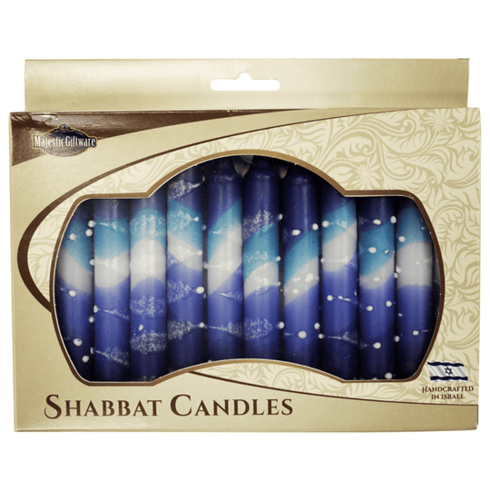 Israeli Hand Crafted Blue Snow Shabbat Candles | Set of 12