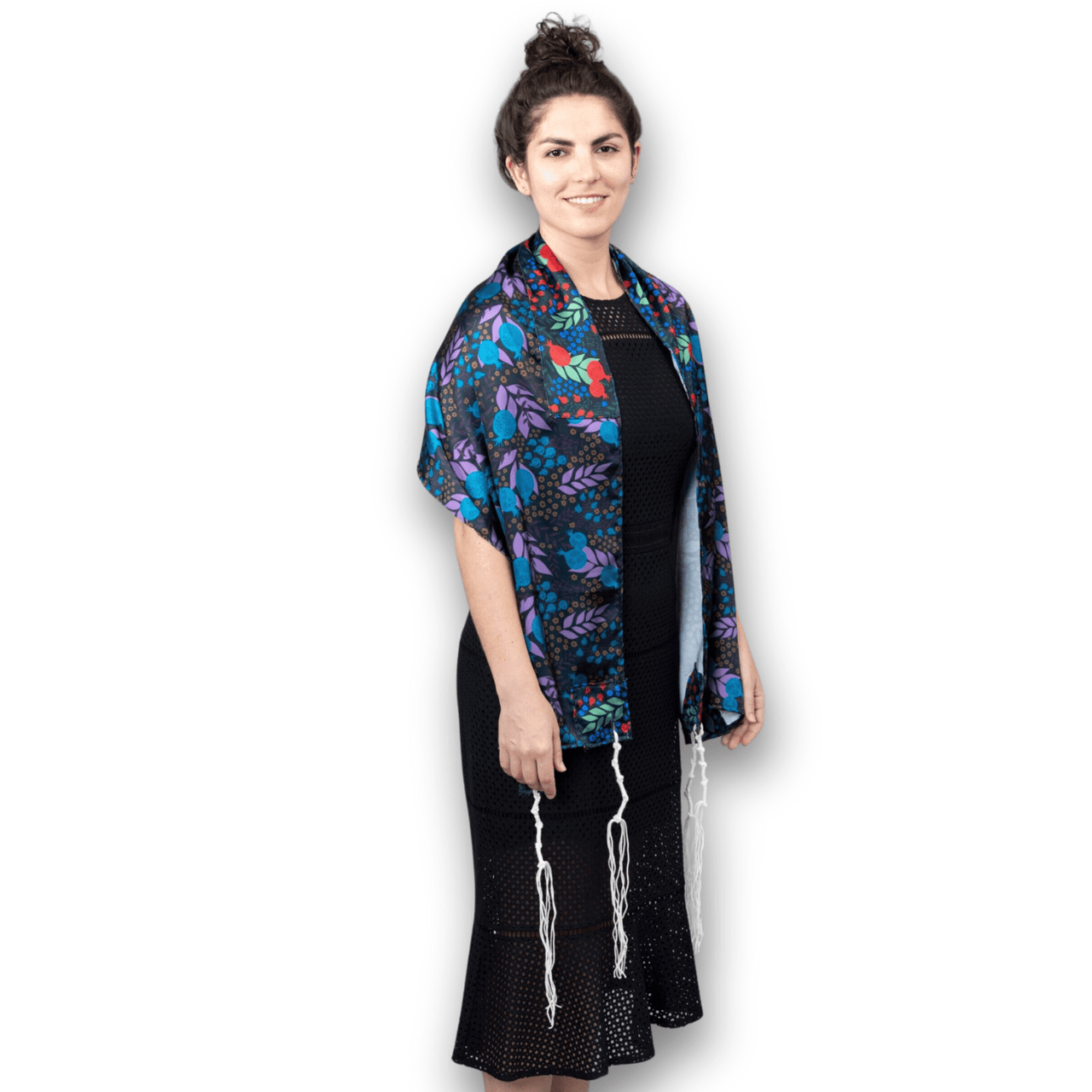 Elly Bovarnick Studios - Dark Purple and Red Pomegranate Satin Tallit - ModernTribe