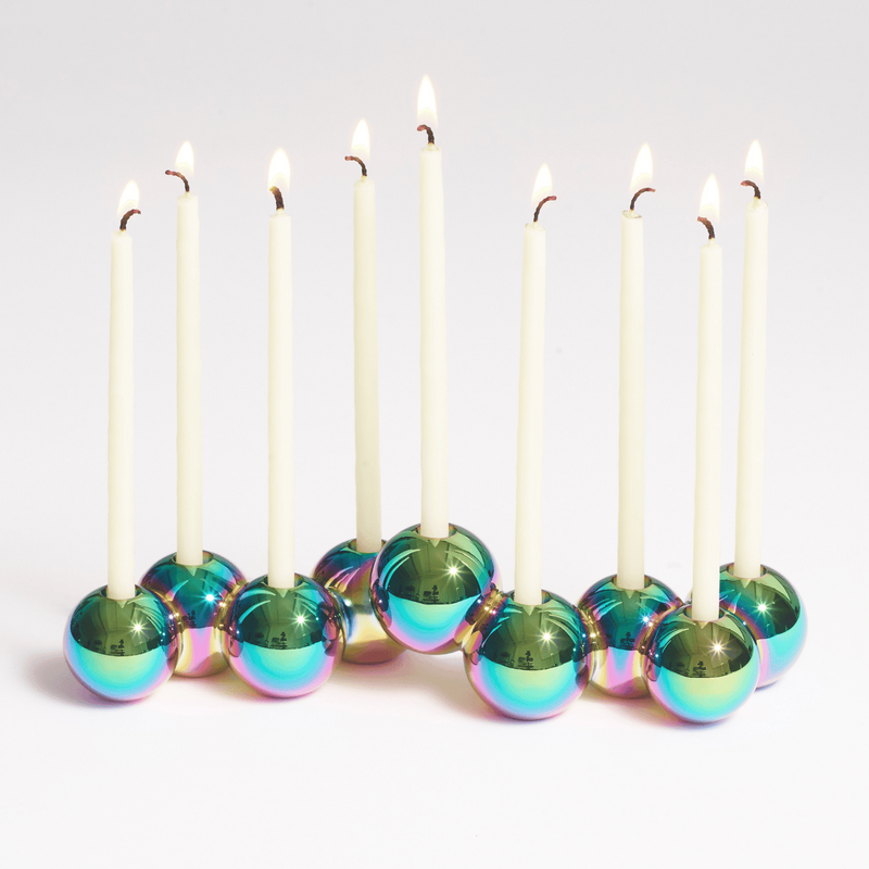Polished Iridescent Aluminum Bubble Menorah
