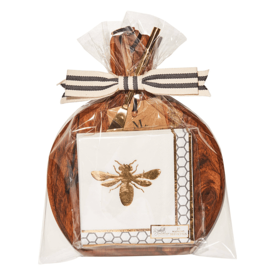 Rosh Hashanah Bevel Board Gift Set with Gold Spreader and Bee Napkins