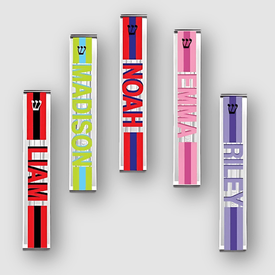 Personalized Acrylic Stipe Name Mezuzah - Choice of Colors