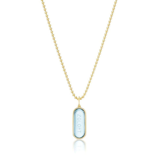 Sky Blue Topaz Zoloft Necklace by Mad Fine - 14k Gold